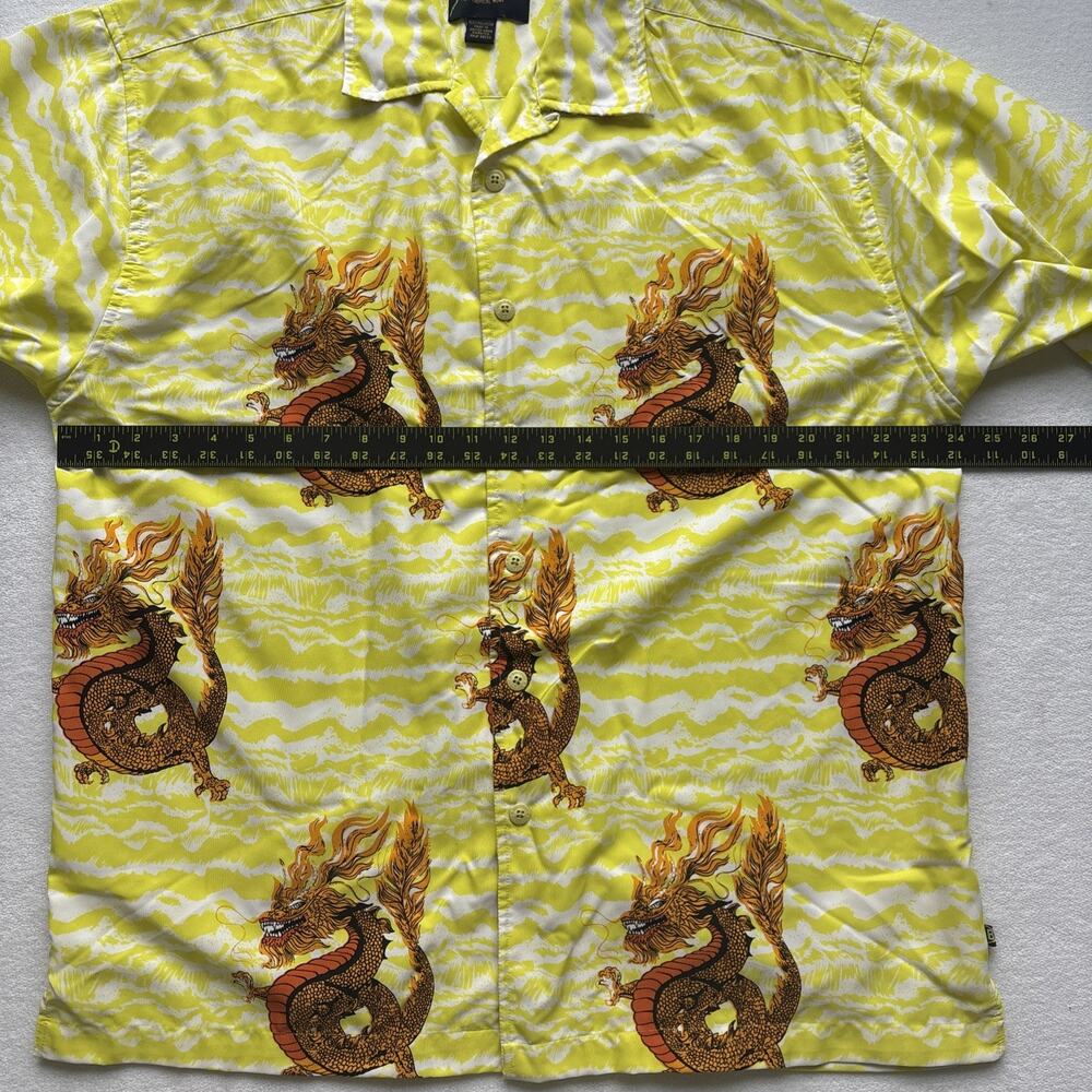 Bay Creek Dragon Print Shirt Mens Large Yellow Short Sleeve Tropical Button Up - Picture 10 of 16